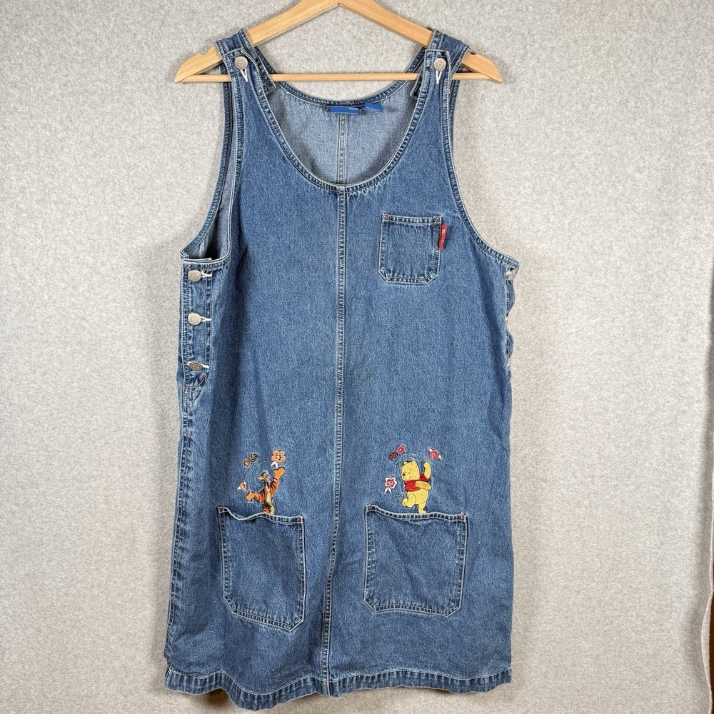 Disney winnie the pooh overall dress womens XL fall denim jean vintage 90s